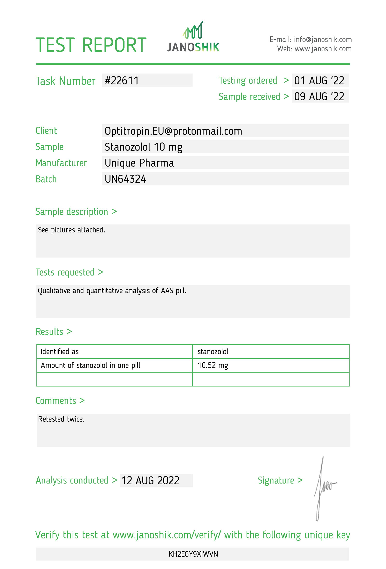 Testverslag Stanozolol 10 mg Unique Pharma